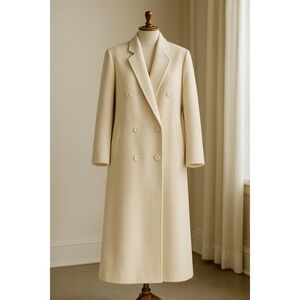 Vintage Ivory Wool Long Overcoat USA Made Old Money Minimalist Classic Size  M/L